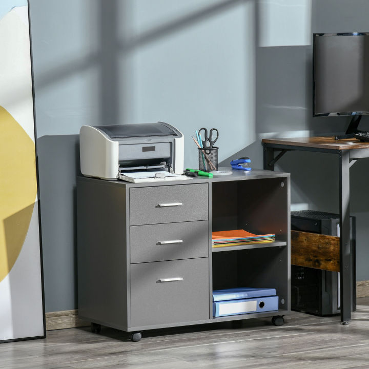 Printer%20Stand%20Storage%20Rack%20Freestanding%20Storage%20Cabinet%20w/%203%20Drawers%202%20Shelves%204%20Wheels%20Office%20-%20Image%203