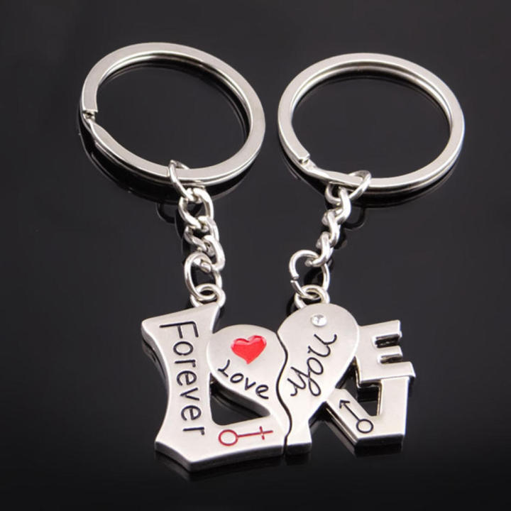 2pcs Couple Key Chain Ring Set-I LOVE YOU with Red Heart Keychains Set for Boyfriend Girlfriend and Best Friends,Valentine's Day Birthday Gifts Graduation Gifts-Love Heart Key Locks Lover Gift
