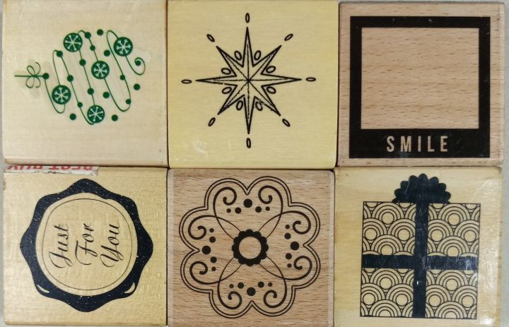 6 PCS THICK WOOD MOUNT RUBBER STAMPS SET