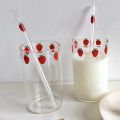 300 ML High Borosilicate Nana Cute Strawberry Water Milk Drinking Glasses Cup with Straw Upgrade Thickened Version Gift. 