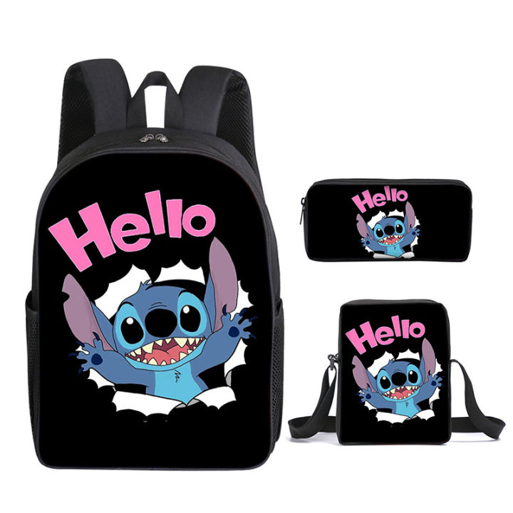 2023 New Stitch School Bag, Stitch Three-piece Set, Primary School Student Printed Cartoon Backpack, Shoulder Bag, Pencil Case Set