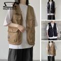 Men Waistcoat with Multiple Pockets Men's Summer Sleeveless Multi-pocket Vest Coat with Zipper Button Closure Casual Streetwear Jacket for Outdoor Activities Unisex Sports Vest. 