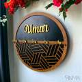 Personalized Name Wooden Key Holder & Jewelry Orgainzer, Round Middle Eastern Design Wooden Key Hanger, Black & Gold Jewelry Organizer, Home Decor Wall Art, Personalised Wall & Home Decoration. 
