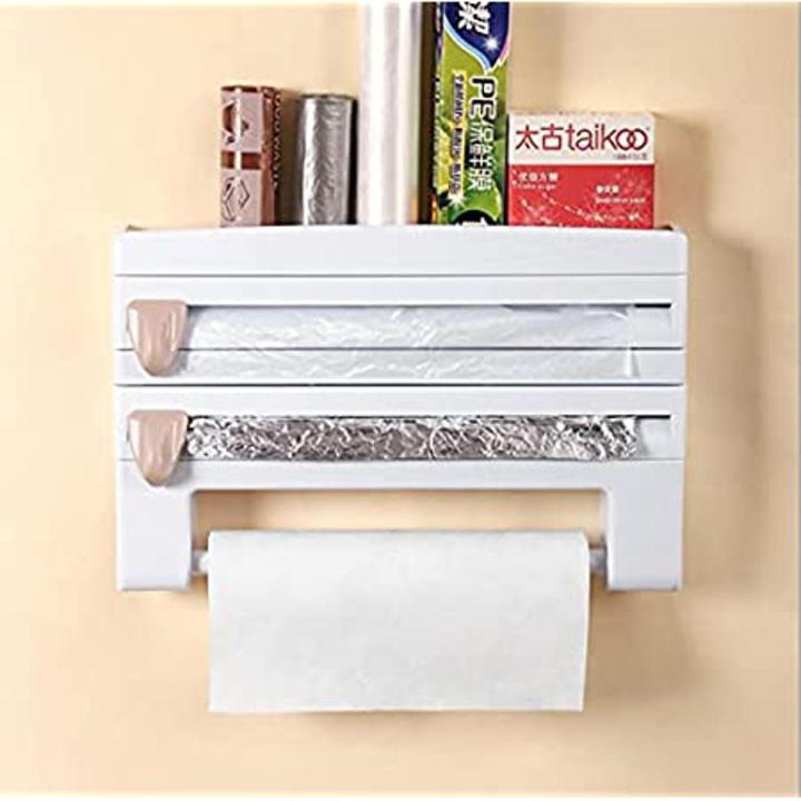 GM  4 in 1 Wall Mount Storage Holder Home Kitchen ABS Foil Film Wrap Tissue Paper Kitchen Roll Holder Dispenser