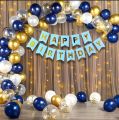 Happy birthday Decoration Set Theme 30 Balloons ( Blue & Gold & White ) Blue Happy Birthday Banner 3 Confetti Balloons 1 Still Light. 