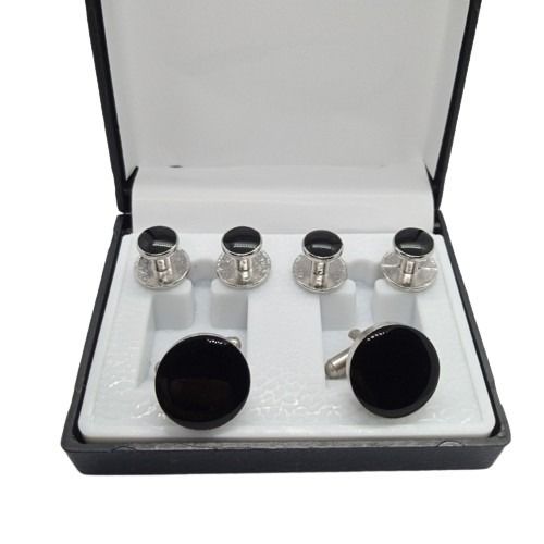 Black Cufflinks and Qamees/ Shirt Studs Set for men