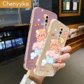 chenyyka For OPPO Reno Z Case Plating Side Edge Square New Design Phone Cases Clear Bear Pattern Silicone Casing Full Back Cover Camera Protect Shockproof Softcase. 