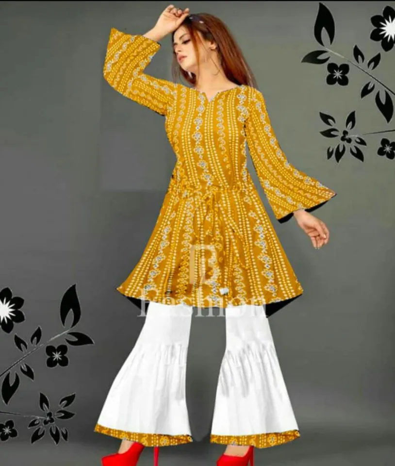 Chunri Stylish Steam Printed Frock with Sharara Pcs Ladies Suit