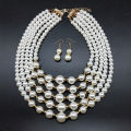 Factory Wholesale African Jewelry Sets Luxury Fashion Multilayer Imitation Pearl Statement Women Necklace and Earring Sets. 