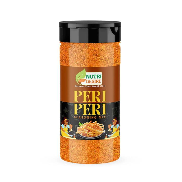 Nutri Desire Peri Peri Masala Powder 100 gms | Piri Piri Masala Powder Seasoning for French Fries Nachos Pasta and Multi-Purpose [Jar Pack]