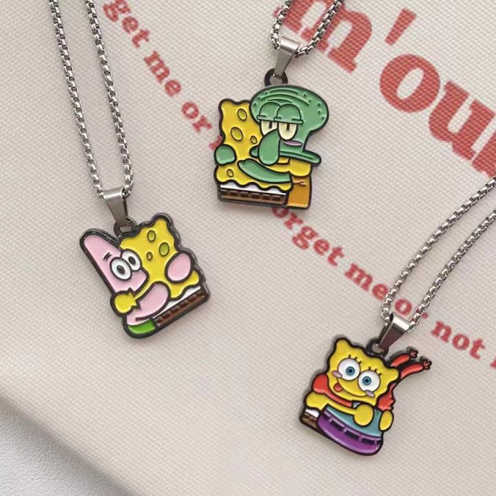 SpongeBob Octopus Squidward Double-sided Cartoon Necklace Female Cute Simple Style Non-fading Couple Necklace Pendant Wholesale