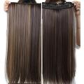Achieve Stunning Hair with 5 Clips Hair Extension in Dark Brown with Golden Streaking. 