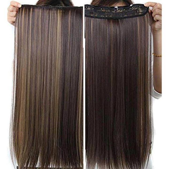 Achieve Stunning Hair with 5 Clips Hair Extension in Dark Brown with Golden Streaking