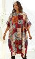 Printed Scoop Neck Short Satin Silk 41" Caftan, Women Night Dress. 
