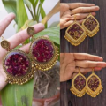 Real Rose Petals Earrings/Jhumky - Custom made jhumkas  - epoxy/resin jhumka - handmade customize jhmuky/Earrings. 