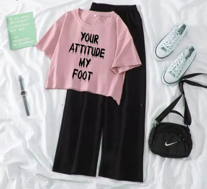 Crop Top and Flapper Trouser Best Quality Suit for Women and Girls