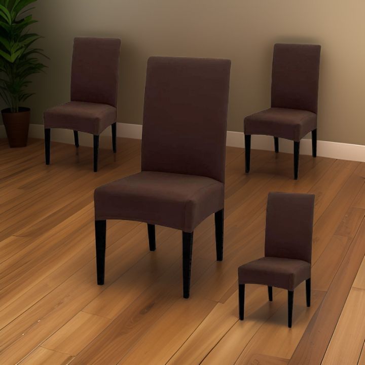 Dining Chair Covers - Dark Brown - 6 Seater - Mash Fabric Chair Covers - Dining Chair Fitted Covers - Stretchable Chair Covers - Elastic Chair Slipcovers - Washable Dining Chair Protectors - Vouis London