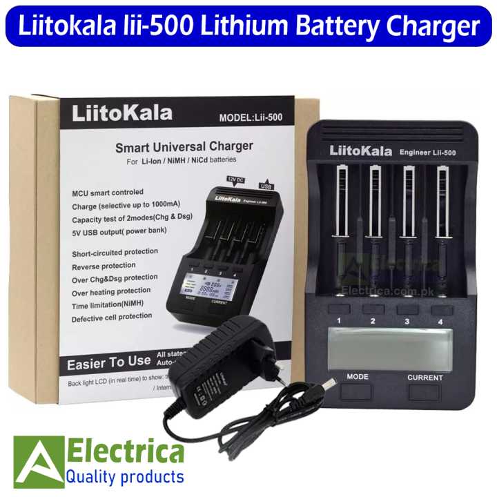 Liitokala lii-500 LCD Display 18650/26650 Speedy Rechargeable Lithium Battery Charger by Electrica