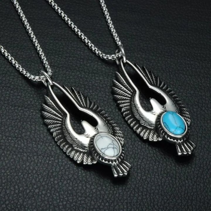 Fashion Vintage Punk Animal Phoenix Bird Eagle Green White Stone Pendant Necklaces for Men Trend Party Jewelry Gifts