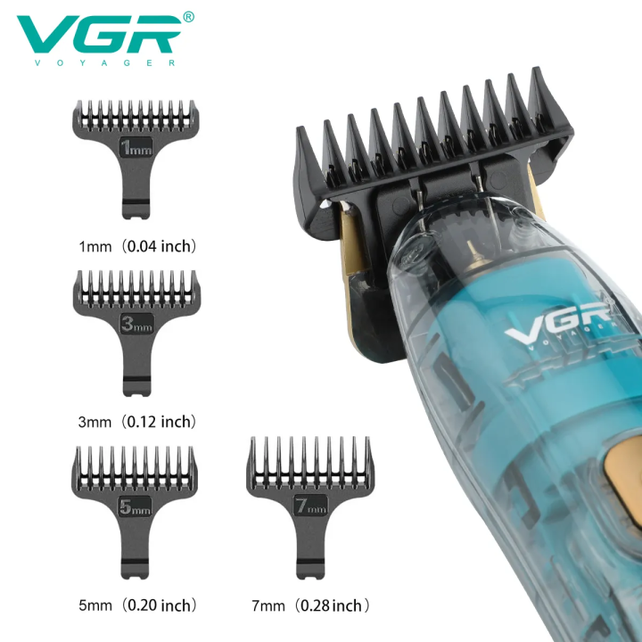 VGR V-961 Professional Rechargeable New Transparent Design with Digital Display Cordless Beard Hair Trimmer Outline Clippers T Blade Rechargeable Baldheaded 0 Gapped Hair Clipper for Men