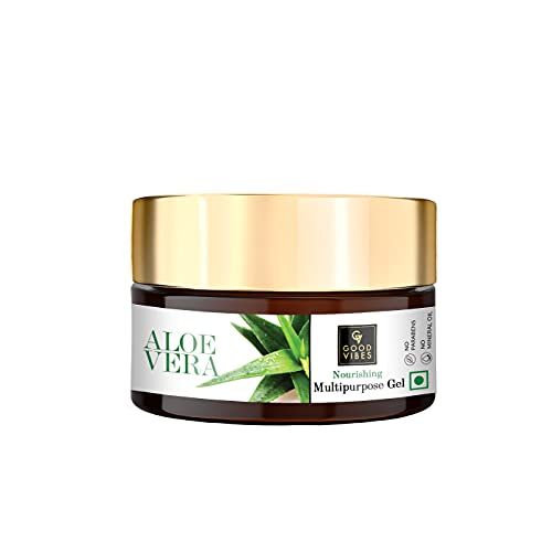 Good Vibes Aloe Vera Nourishing Multipurpose Face Gel, 100 g Moisturizing Soothing Light Weight Formula, Helps Reduce Acne Sunburns for All Skin Types, Natural, No Parabens SulphatesFROM INDIA)NUSS