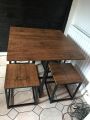 5 Piece Dining Table and Chairs Set 4, Industrial Space Saving Table and Chairs with Metal Frame, Square Kitchen Table and Stools for Dining Room, Brown. 