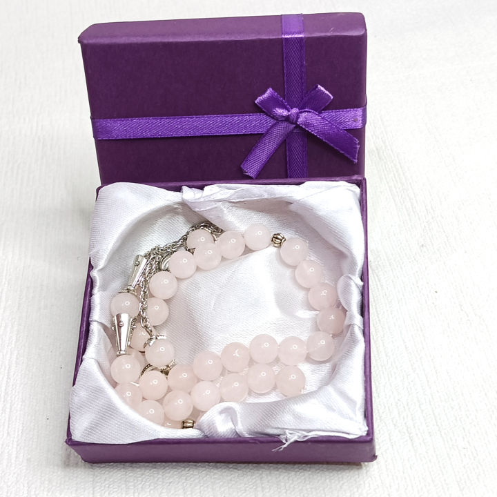 Natural%20Rose%20Quartz%20Stone%20Tasbih%2033%20beads%20Muslim%20women%20men%20rosary%20%7C%20Islamic%20Prayer%20tasbeeh%20with%20Metal%20fancy%20Chain%20&%20Gift%20Box%20-%20Image%203