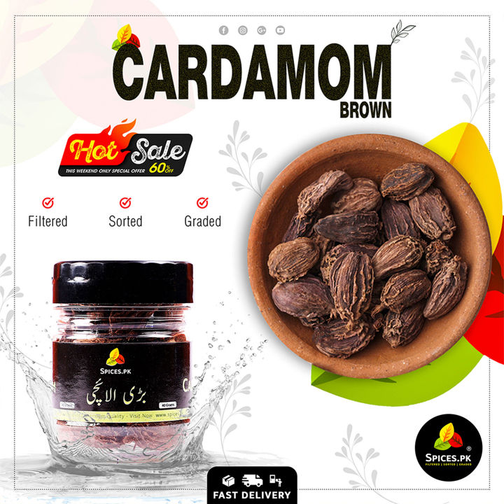 Premium Organic Brown Cardamom (Bari Elaichi) – 100% Pure Big Cardamom – 40g (Hand-Sorted & Filtered)