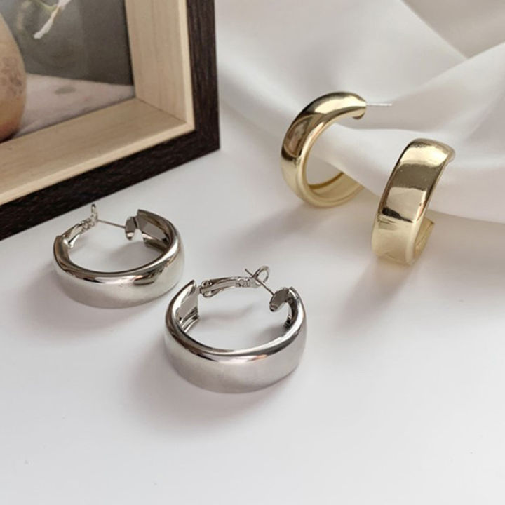 1pair%20Trendy%20Simple%20Silver%20Color%20Hoop%20Earrings%20For%20Women%20Girl%20Gold%20Circle%20MJ%20-%20Image%203