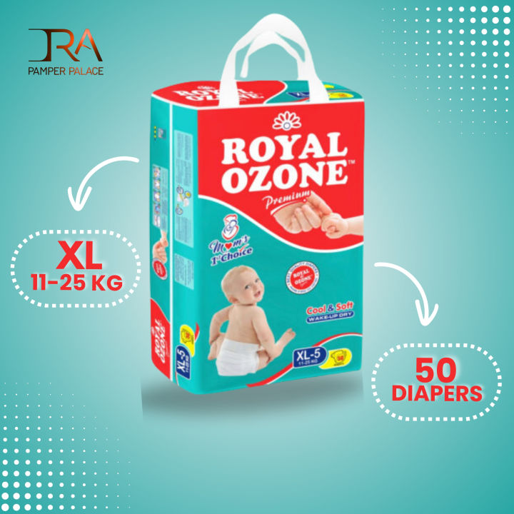Royal Ozone Baby Diaper X-Large (11-25 kg) | 50 Pcs Pack | Ultra Absorbent, Soft & Comfortable | Hypoallergenic | Leak-Proof Design