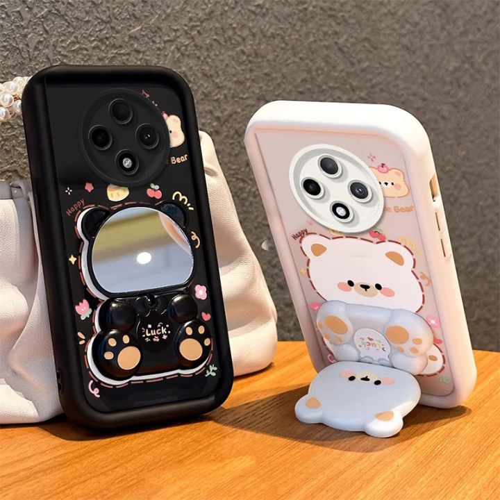 Case for OPPO Reno 12f  reno12 F reno 12 f  5g 2024 phone casing back cover Softcase Silicone shockproof Cover new design aesthetic Rotatable mirror Cute Bear with holder JTXXZJ01