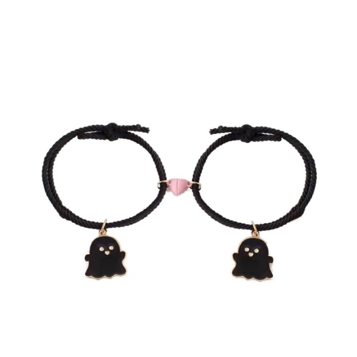 Ghost Magnetic Bracelet – 2pcs/pair Adjustable Couple Bracelet Ghost Charm Pendant friendship for girl & woman