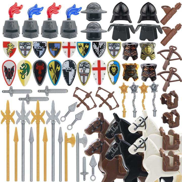 Medieval Castle Knight Equipment Building Blocks Arrow Horse Saddle Spear Crossbow Spartan Warrior Roman Bricks Toy