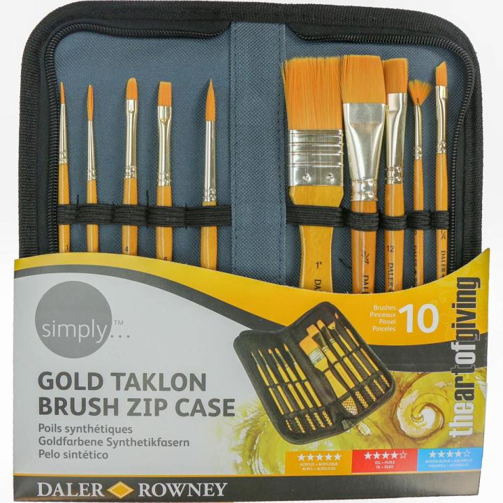 Daler Rowney - Simply Gold Taklon Paint Brush Set and Zip Case - Set of 10