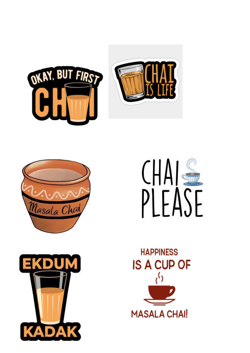 Chai is Life Sticker - 2 inch x 2 inch - Also Custom Stickers Available Sticker For Mobile Sticker For Laptop Aesthetic Sticker Pack 6 Stickers