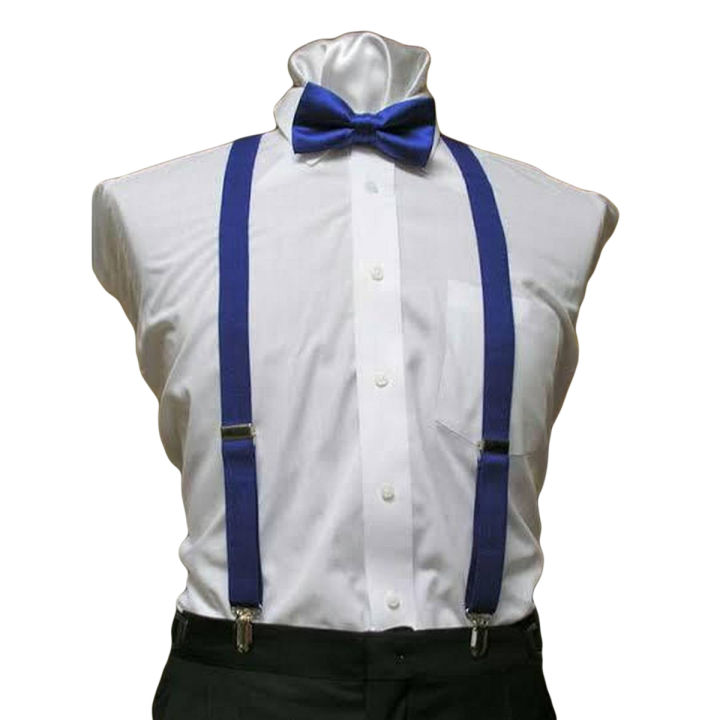 Blue - Elastic Suspender + Bow Ties for boys