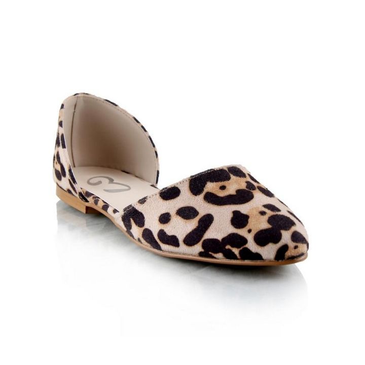 Beige And Black Suede Pump Flats For Women