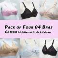 Pack Of 4 Imported Style Cotton Bra Blouse Brazier for Women Ladies Girls Assorted Design and Colors. 