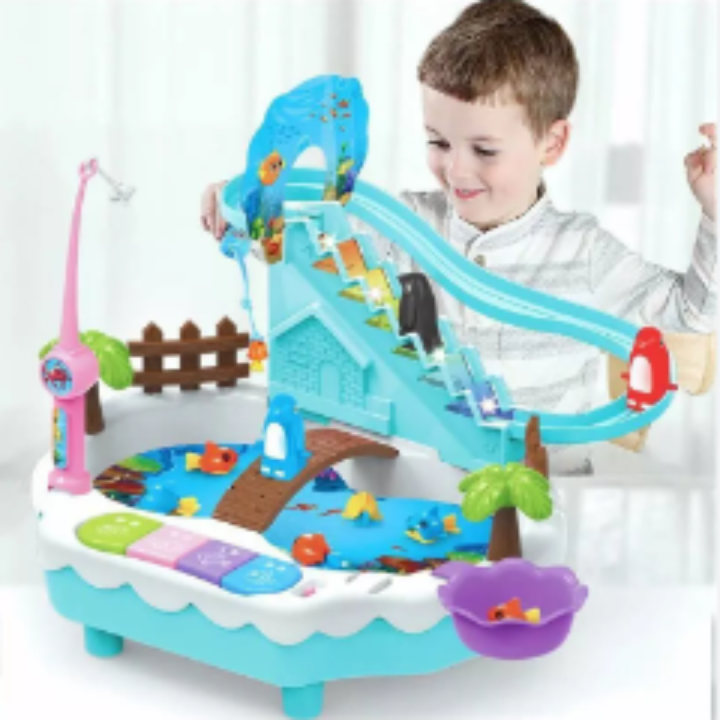 2 in 1 Fishing Hero Toy Set, Fishing Game with Penguin Slide with Sound and Music for Kids