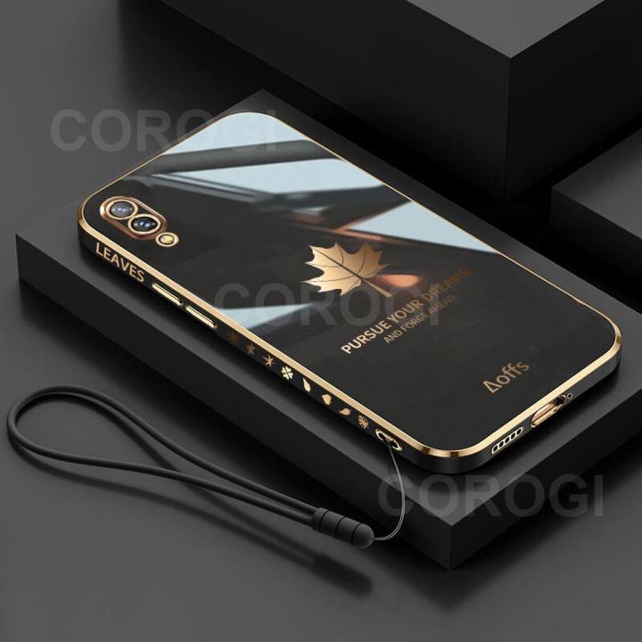 For Vivo Y91D Back Cover Luxury 6D Plating Maple Leaf Side Pattern Soft Silicone Square Mobile Phone Case