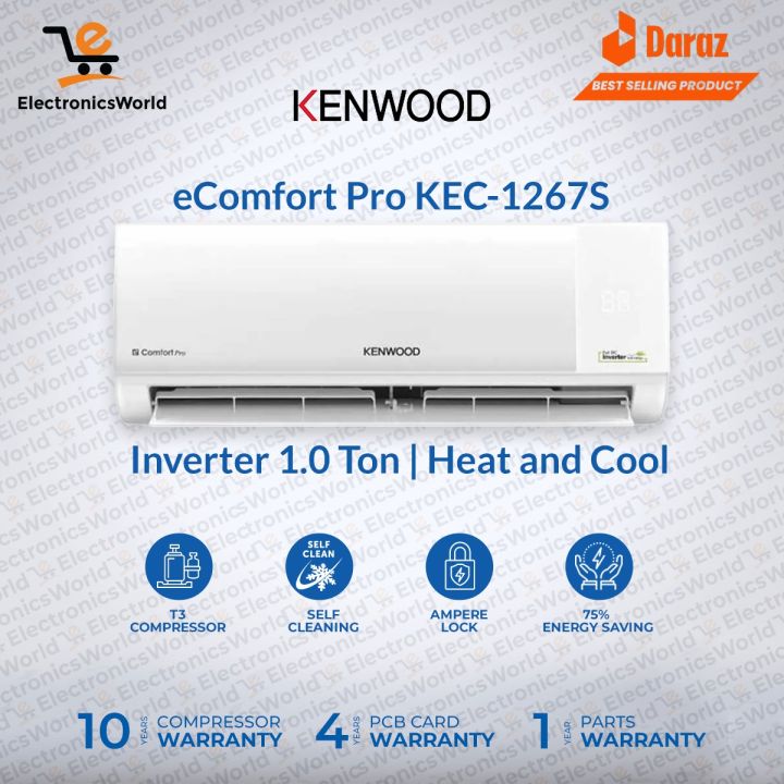 KENWOOD 1 Ton AC  e-Comfort Pro Inverter Model KEC-1267S-Ampere Lock Feature (T3 Compressor) 75% Energy Efficient With 10 Years Compressor and 4 Years PCB Card Warranty