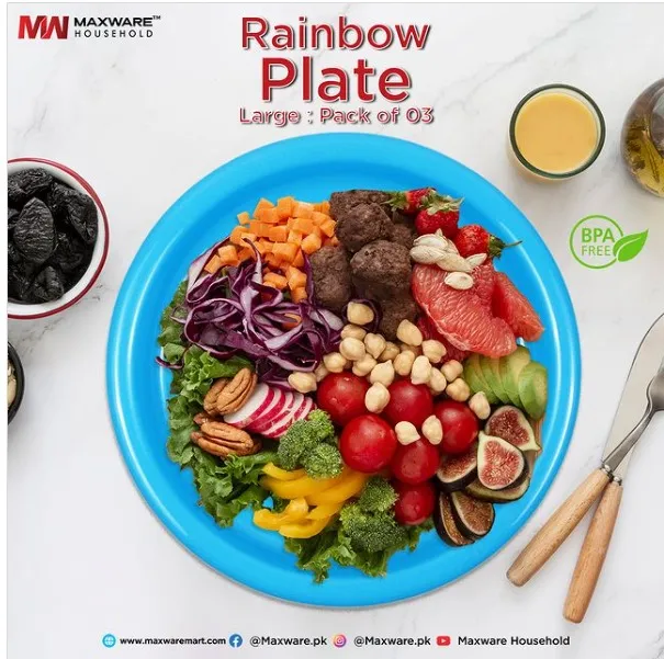 "Colorful%20Rainbow%20Plate%20Set%20-%20Large%203-Piece%20Pack%20in%20Vibrant%20Colors%20-%20Maximize%20Your%20Dining%20Experience!"%20-%20Image%202