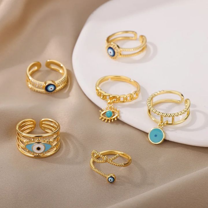 Evil Eye Rings For Women Stainless Steel Turkish Eye Ring Wedding Gothic Aesthetic Jewelry Sets anillos bague bijoux Moonlight Shines