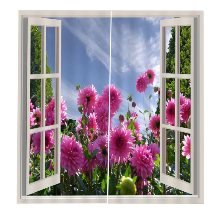 2Pcs%20Landscape%20Scenery%20Window%20Door%20Curtains%20Blinds%203D%20Printed%20Decoration%20-%20Image%202