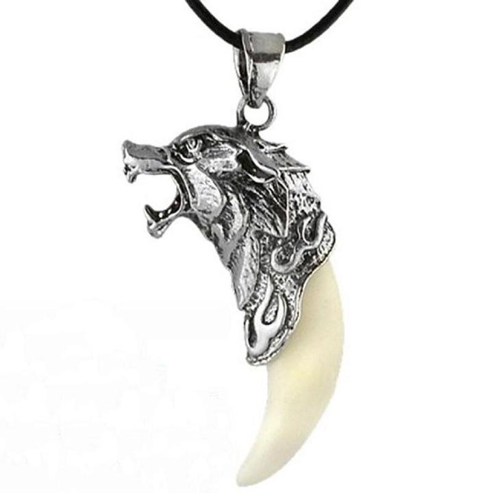Manusia Serigala Kalung Gigi Perhiasan Baja Titanium Mendominasi Gigi Serigala Kalung Liontin-Internasional