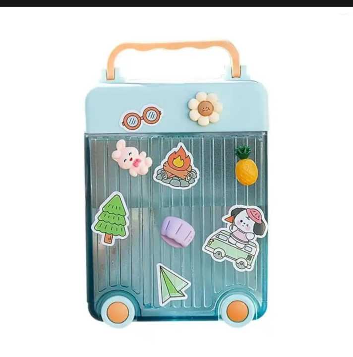450ml Plastic Water Cup with Straw Suitcase Shape Kids Water Bottle Leakproof Drinkware Adults Kids Gifts for Home Office School