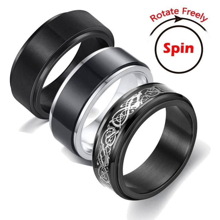 Anxiety Fidget Spinner Rings for Men Male Black Stainless Steel Spinning Rotate Ring for Women Anti Stress Accessories Jewelry Fleursbiy