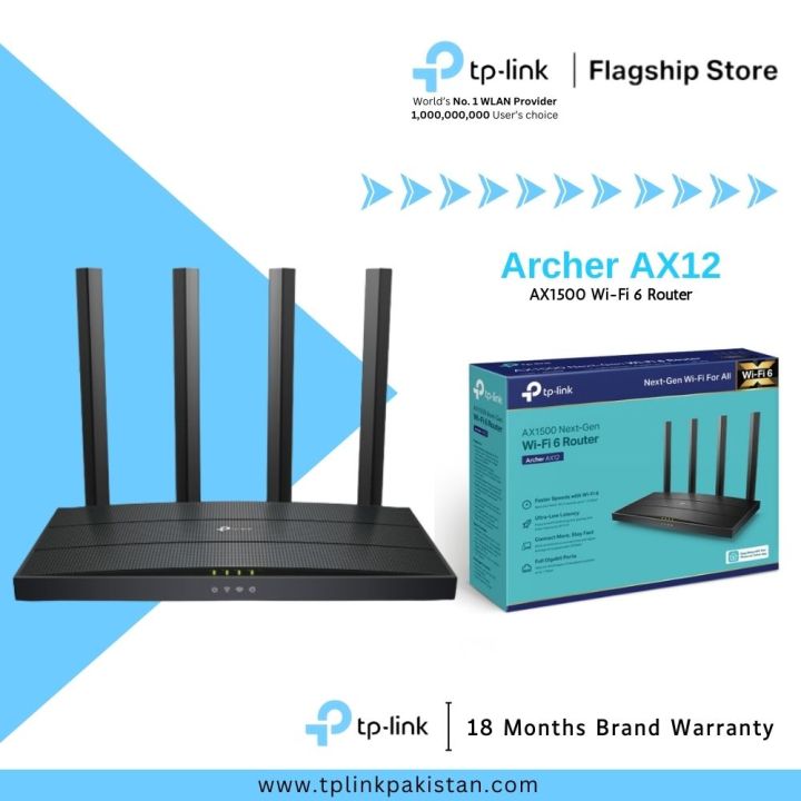 TP-Link Wi-Fi 6 Router Archer AX12 AX1500 Dual-Band Gigabit Wi-Fi 6 Router - 18 Months Brand Warranty