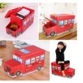 Fire Engine Car Shaped Folding Storage Toy Box And Seat For Kids. 