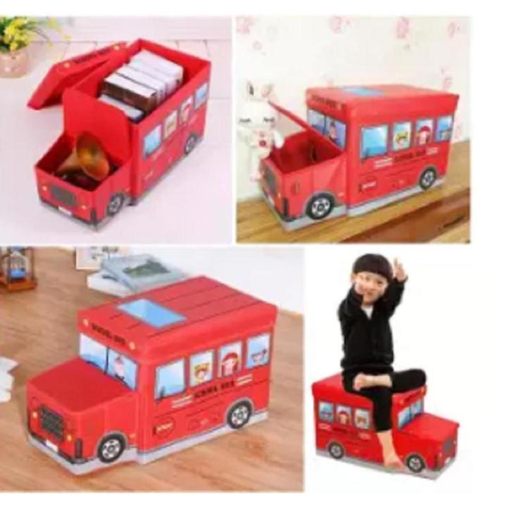 Fire Engine Car Shaped Folding Storage Toy Box And Seat For Kids